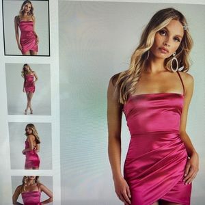 Sultry strappy back satin mini dress